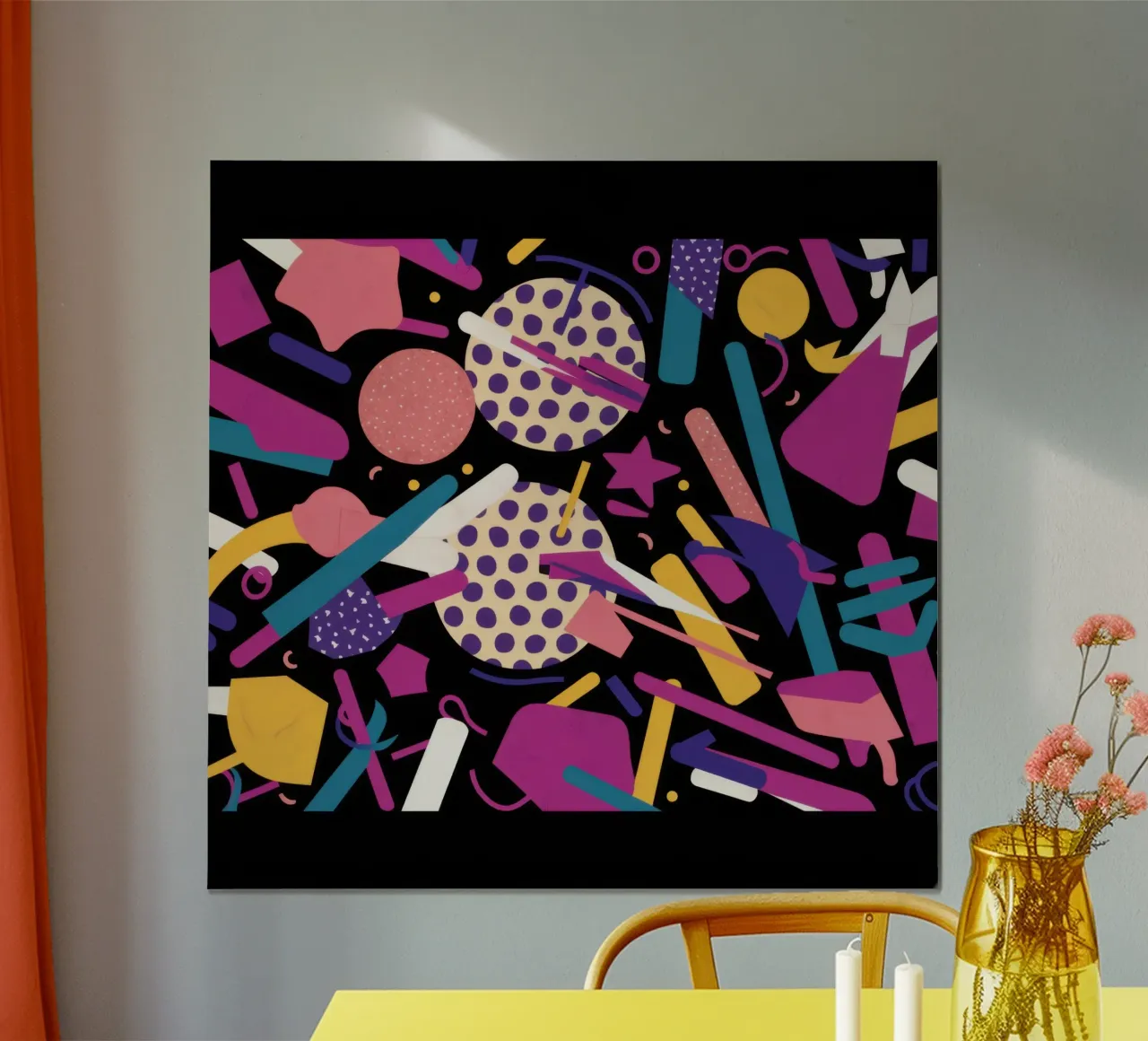 Ritmo cosmico di Memphis poster con telaio in legno da Sure Paint