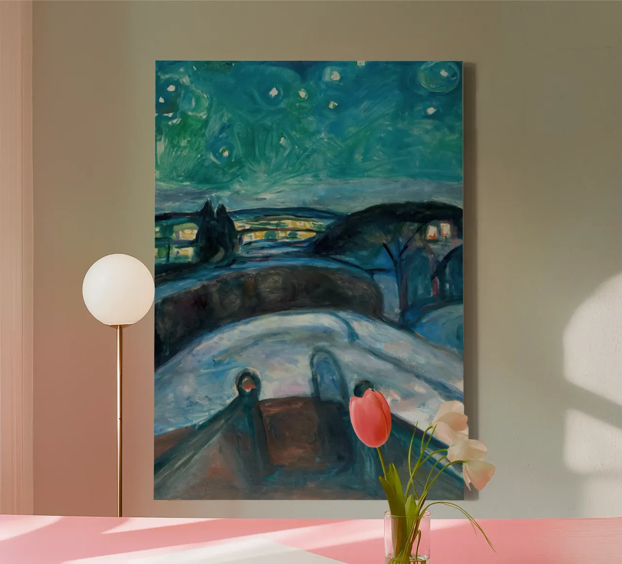 La notte stellata di Edvard Munch tela con Cornice a cassetta da Slowlylow