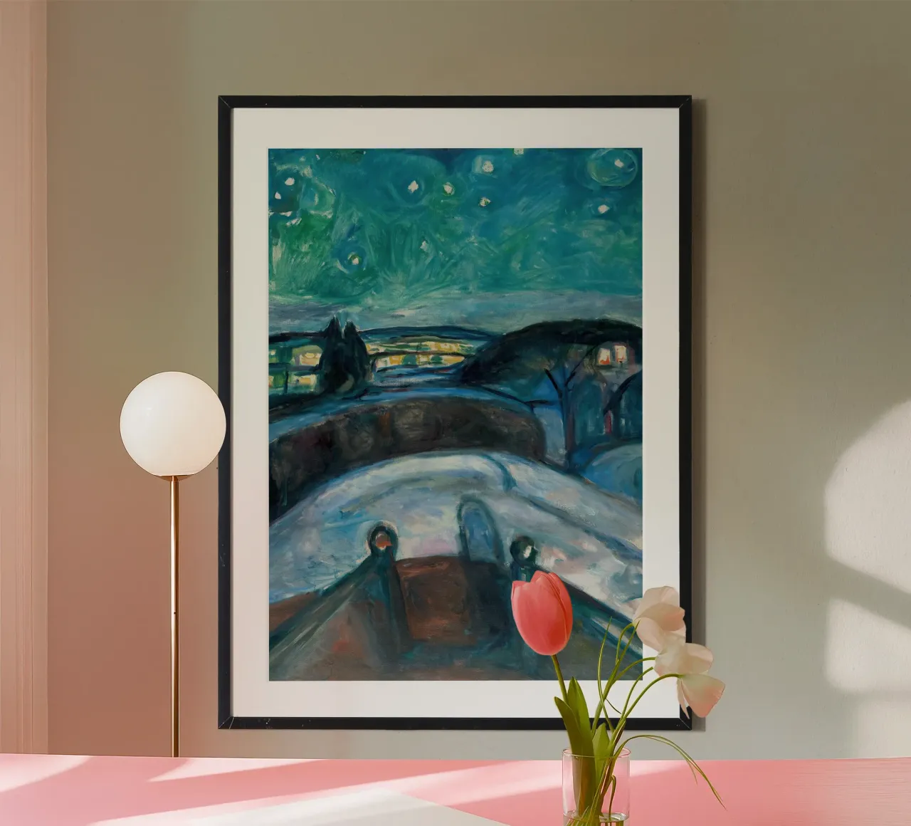 La notte stellata di Edvard Munch poster con telaio in legno da Slowlylow