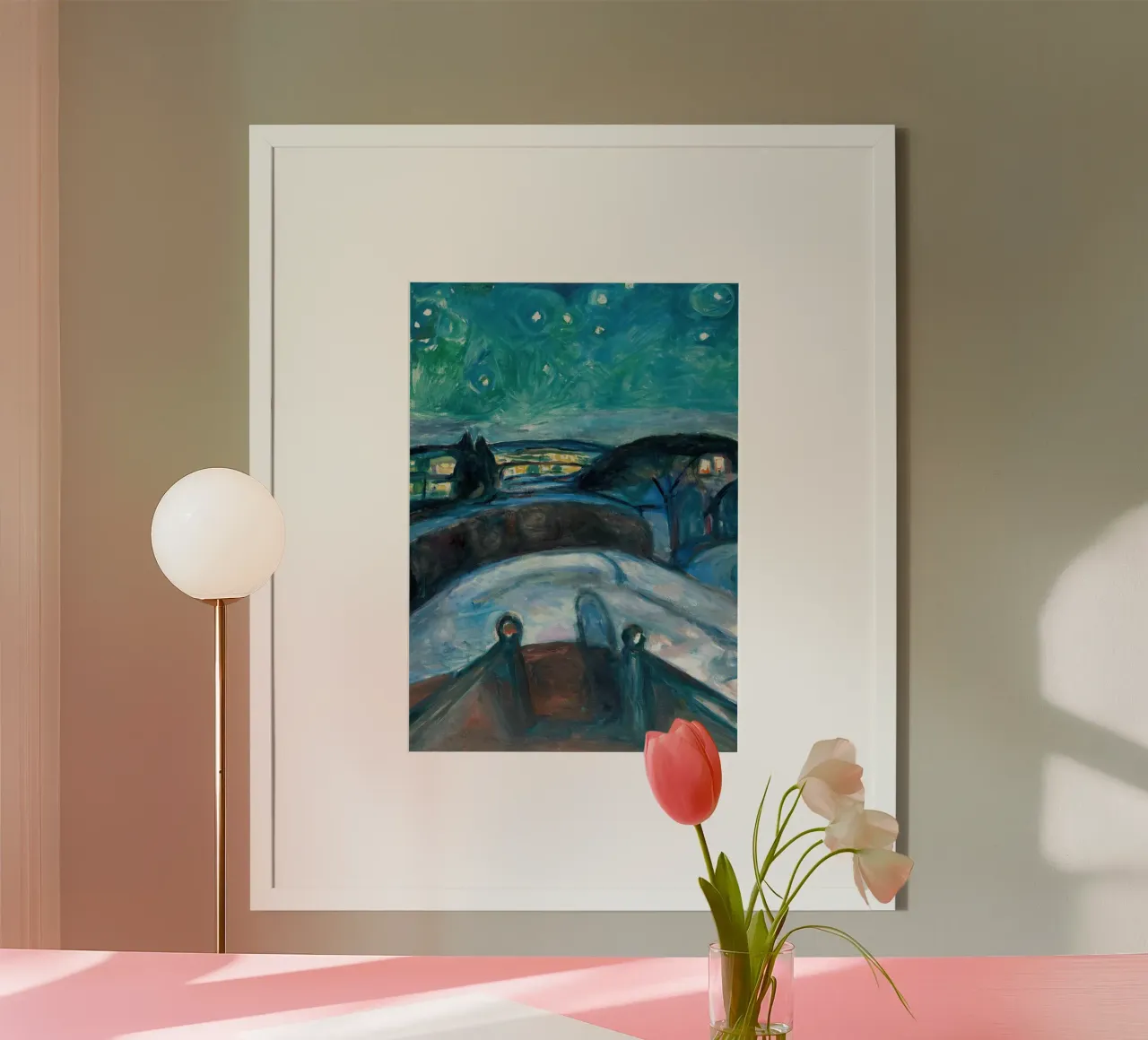 La notte stellata di Edvard Munch poster con telaio in legno da Slowlylow