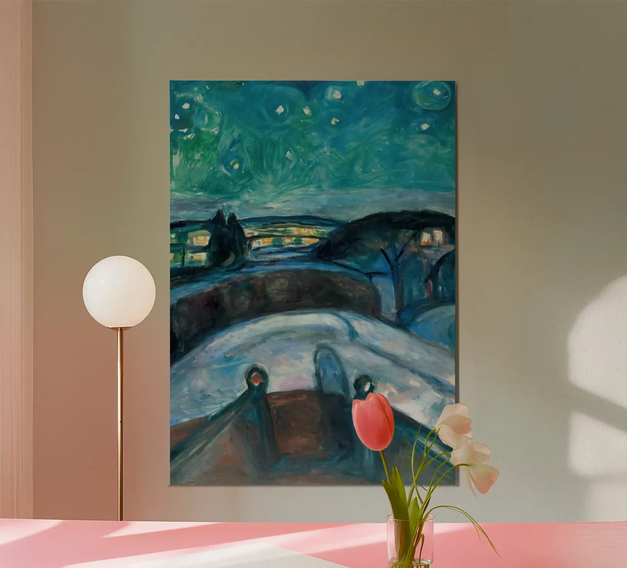 La notte stellata di Edvard Munch poster con telaio in legno da Slowlylow