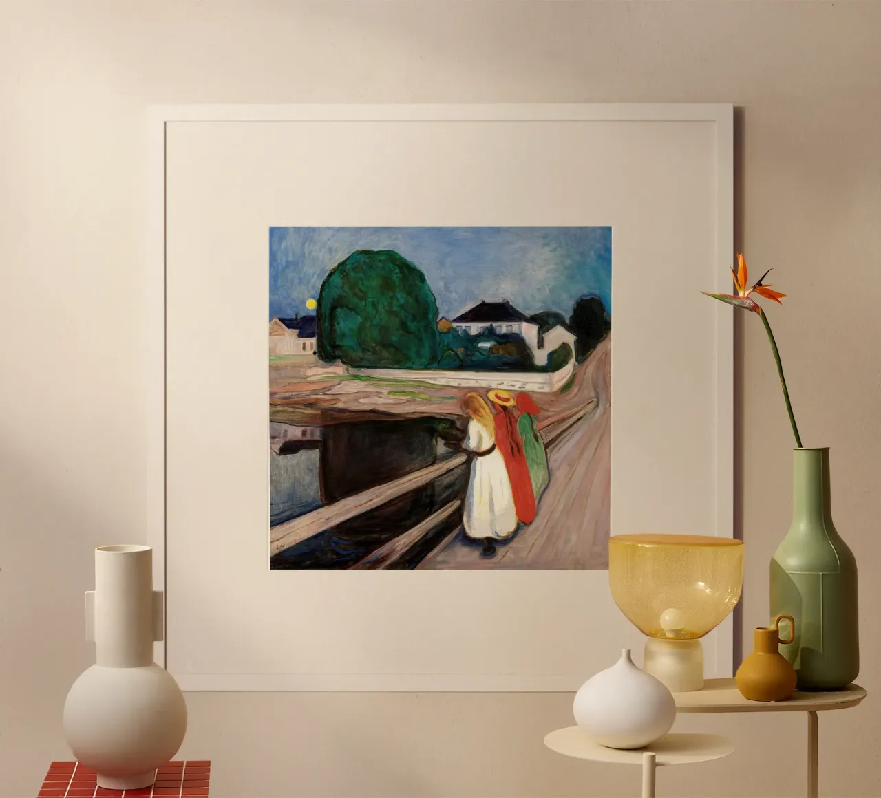 Le ragazze sul ponte di Edvard Munch poster con telaio in alluminio da Slowlylow