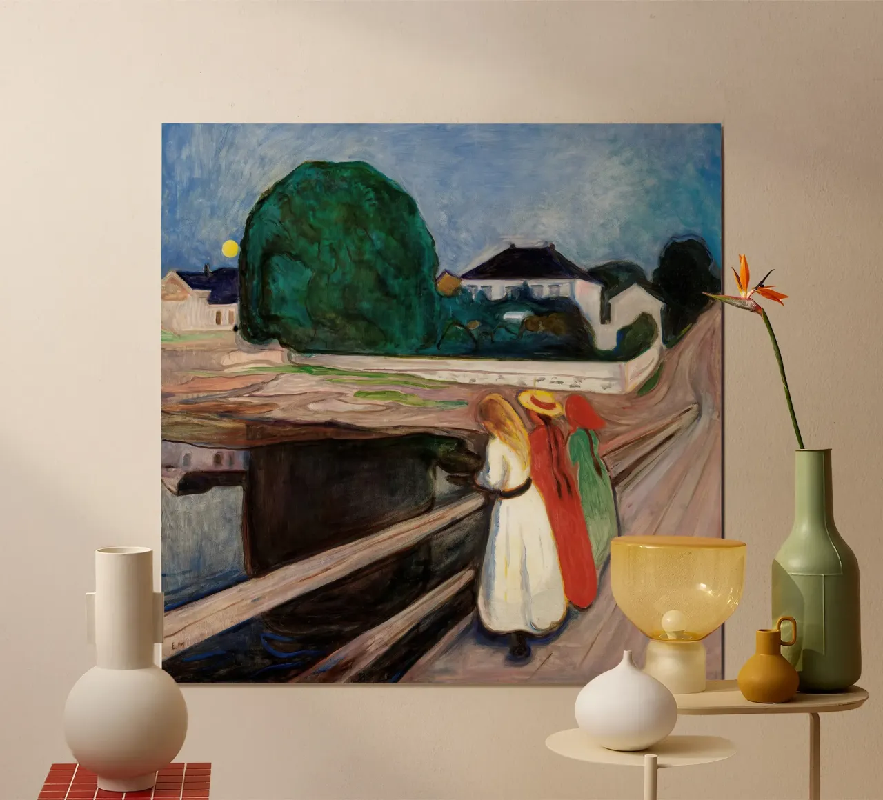 Le ragazze sul ponte di Edvard Munch poster con telaio in alluminio da Slowlylow