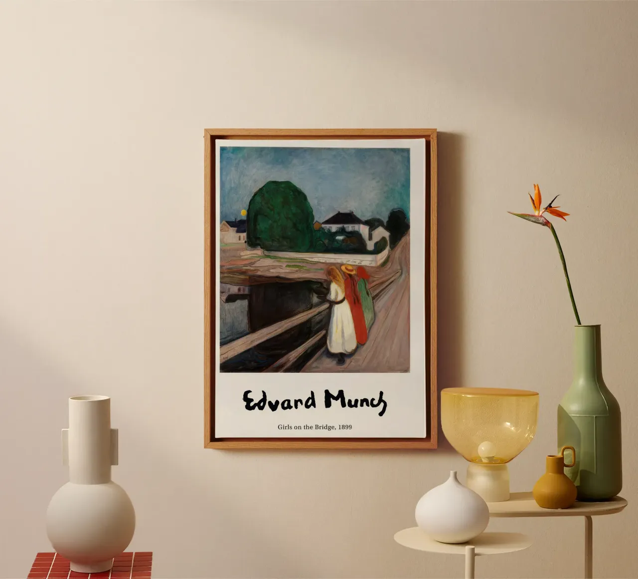 Poster di Edvard Munch - Ragazze sul ponte tela con Cornice a cassetta da Slowlylow