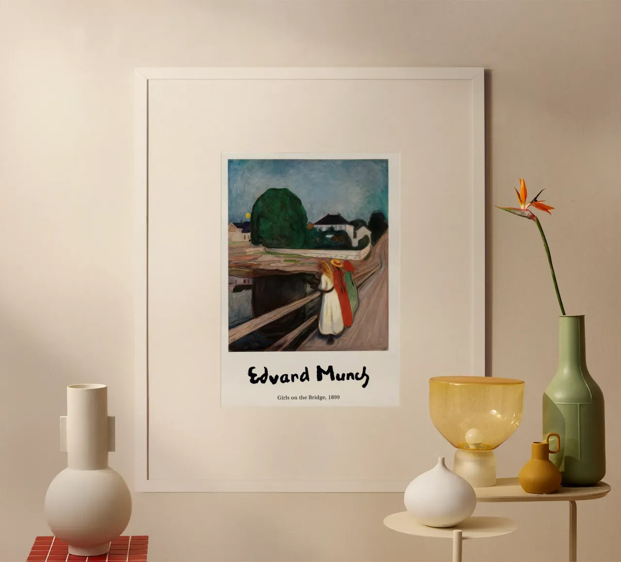 Poster di Edvard Munch - Ragazze sul ponte poster con telaio in alluminio da Slowlylow