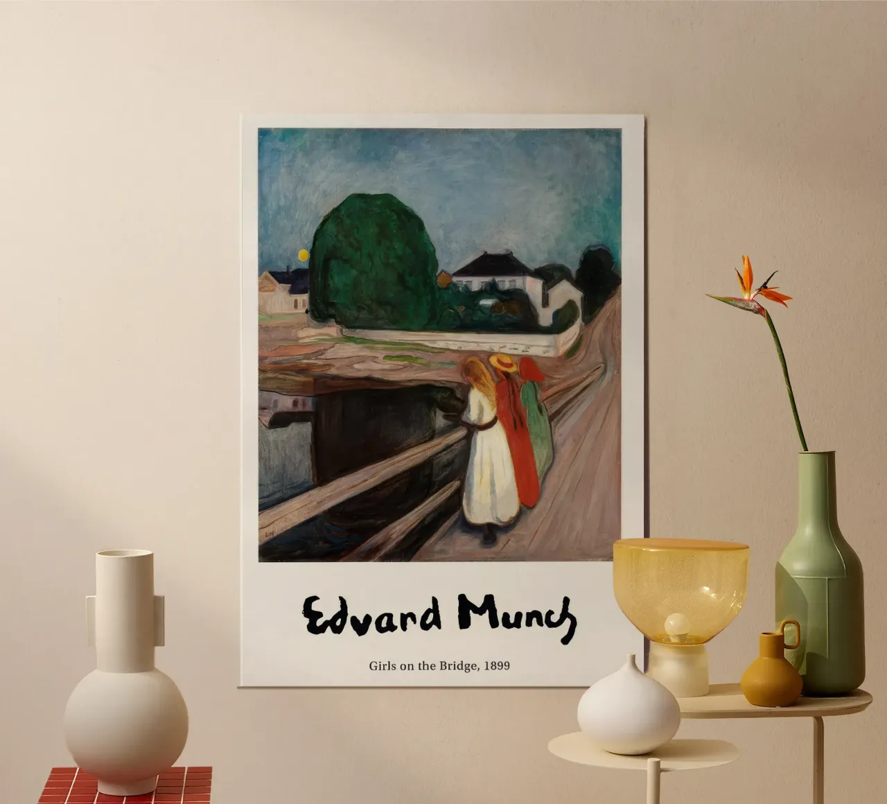 Poster di Edvard Munch - Ragazze sul ponte poster con telaio in alluminio da Slowlylow