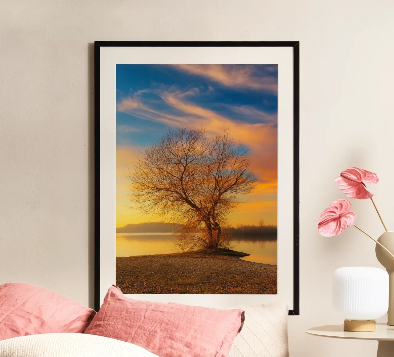 dry trees on the edge of the lake nature panorama poster by chinerei