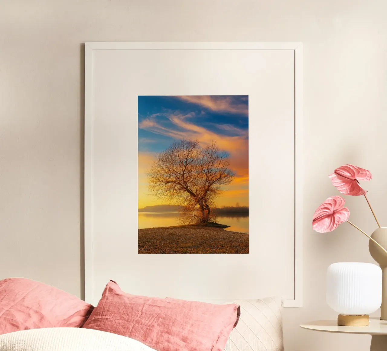 dry trees on the edge of the lake nature panorama poster by chinerei