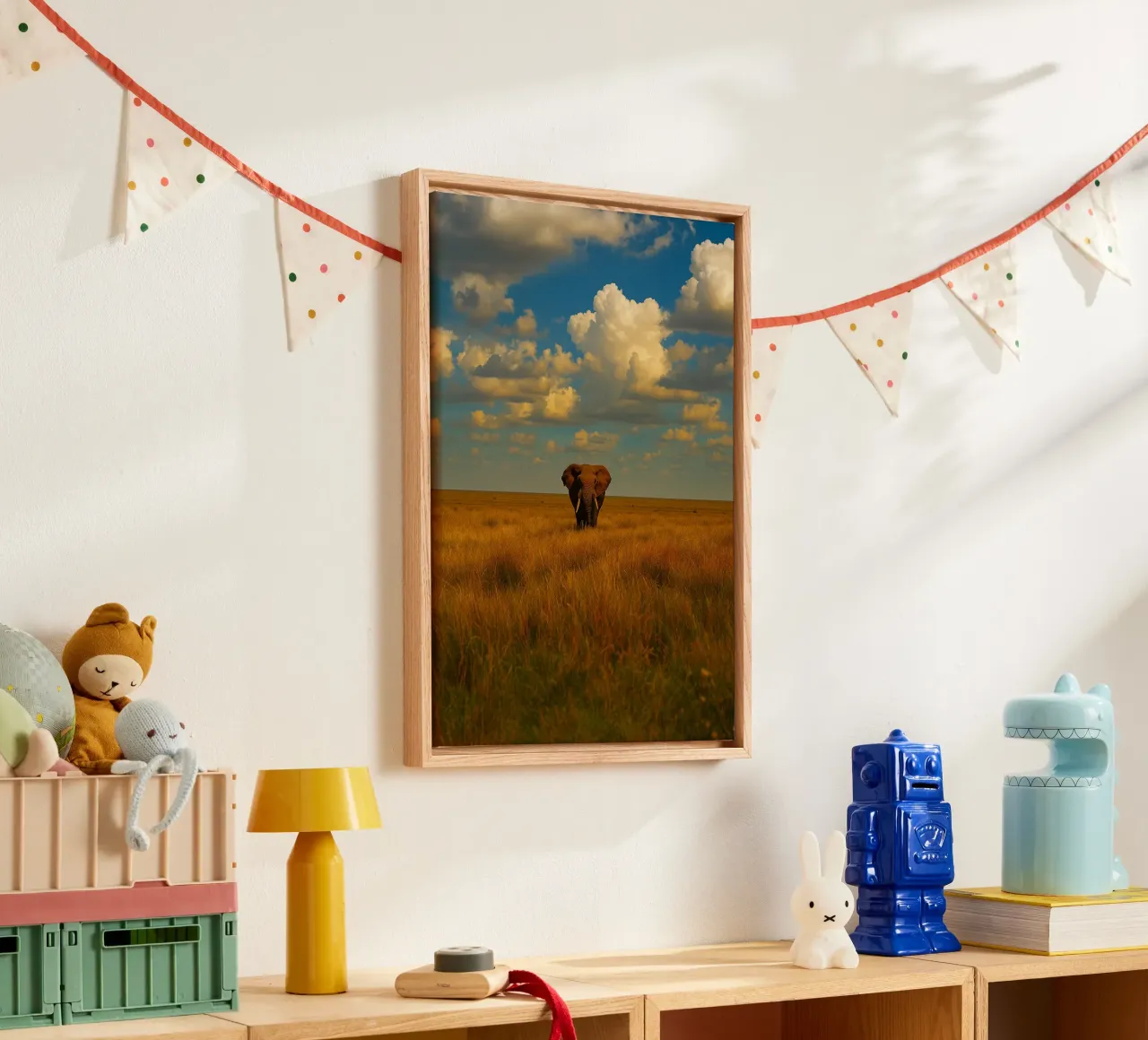 elephant in the grassland nature panorama canvas with Floater frame by chinerei