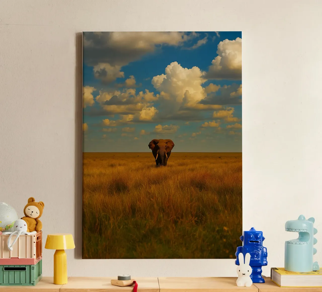 elephant in the grassland nature panorama canvas with Floater frame by chinerei
