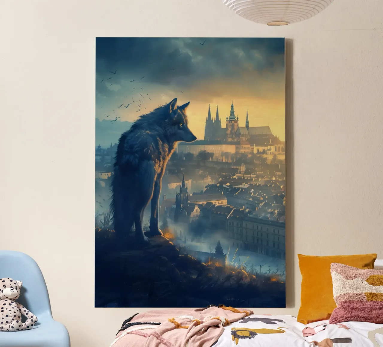 Lupo di Praga arte mistica e fantasy tela con Cornice a cassetta da WILD ART