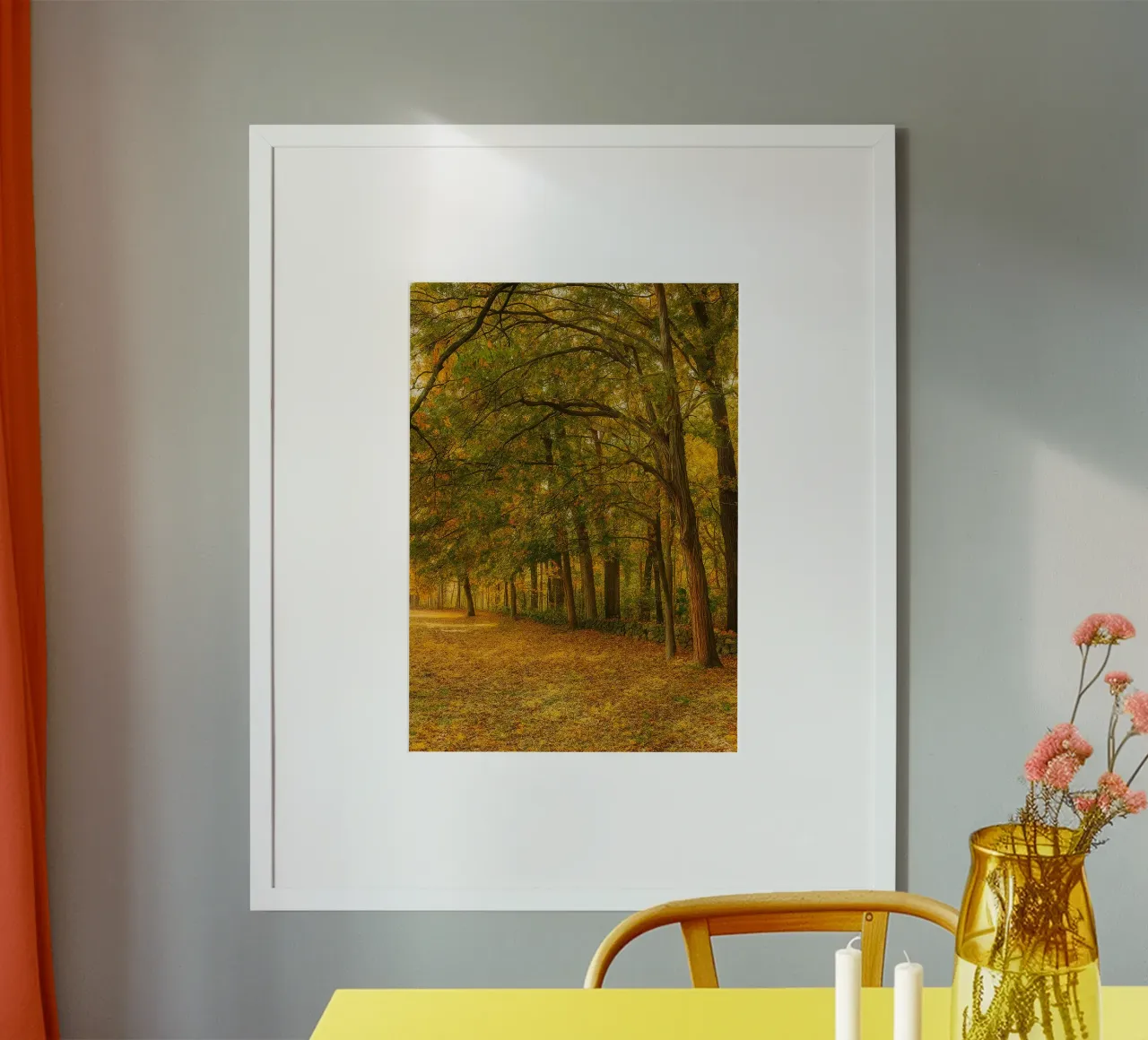 automne vue de la ferme panorama de la nature poster avec cadre en bois de chinerei
