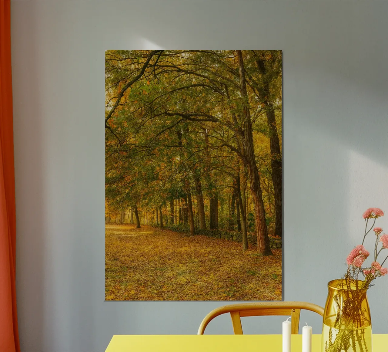 automne vue de la ferme panorama de la nature poster avec cadre en bois de chinerei