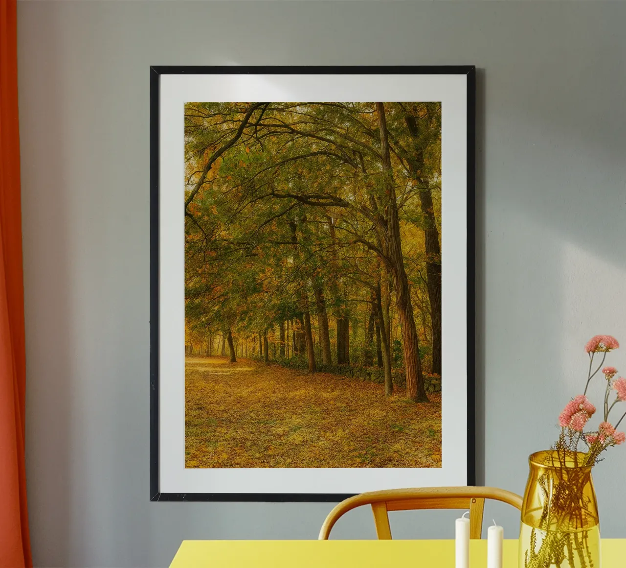 automne vue de la ferme panorama de la nature poster avec cadre en bois de chinerei