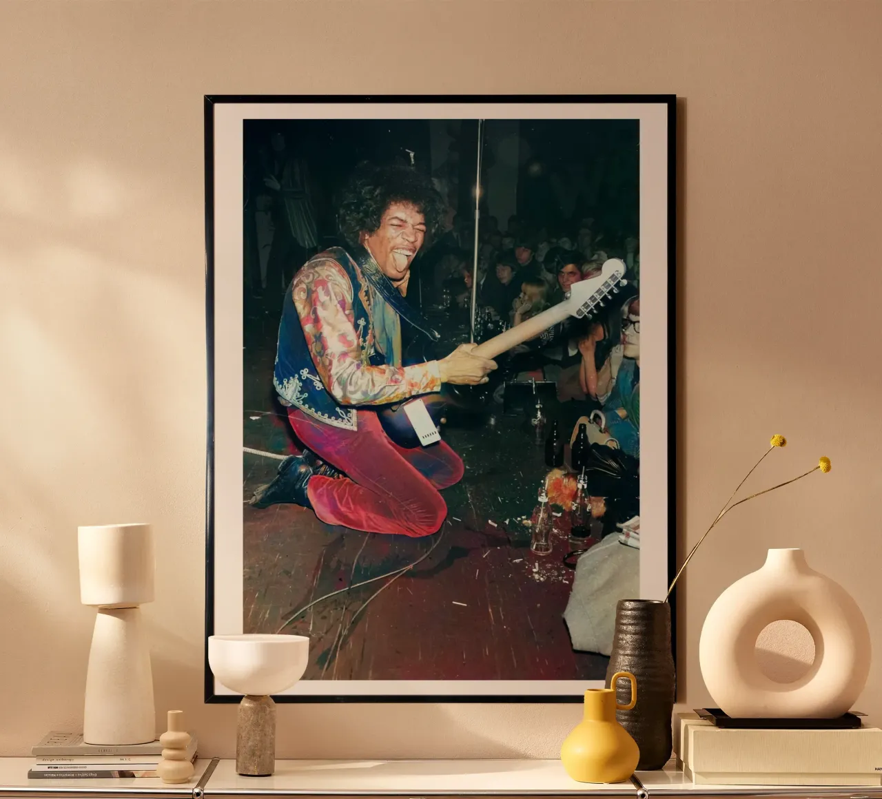 Ritratto d'epoca del concerto di Jimi Hendrix poster con telaio in legno da leguesdreams
