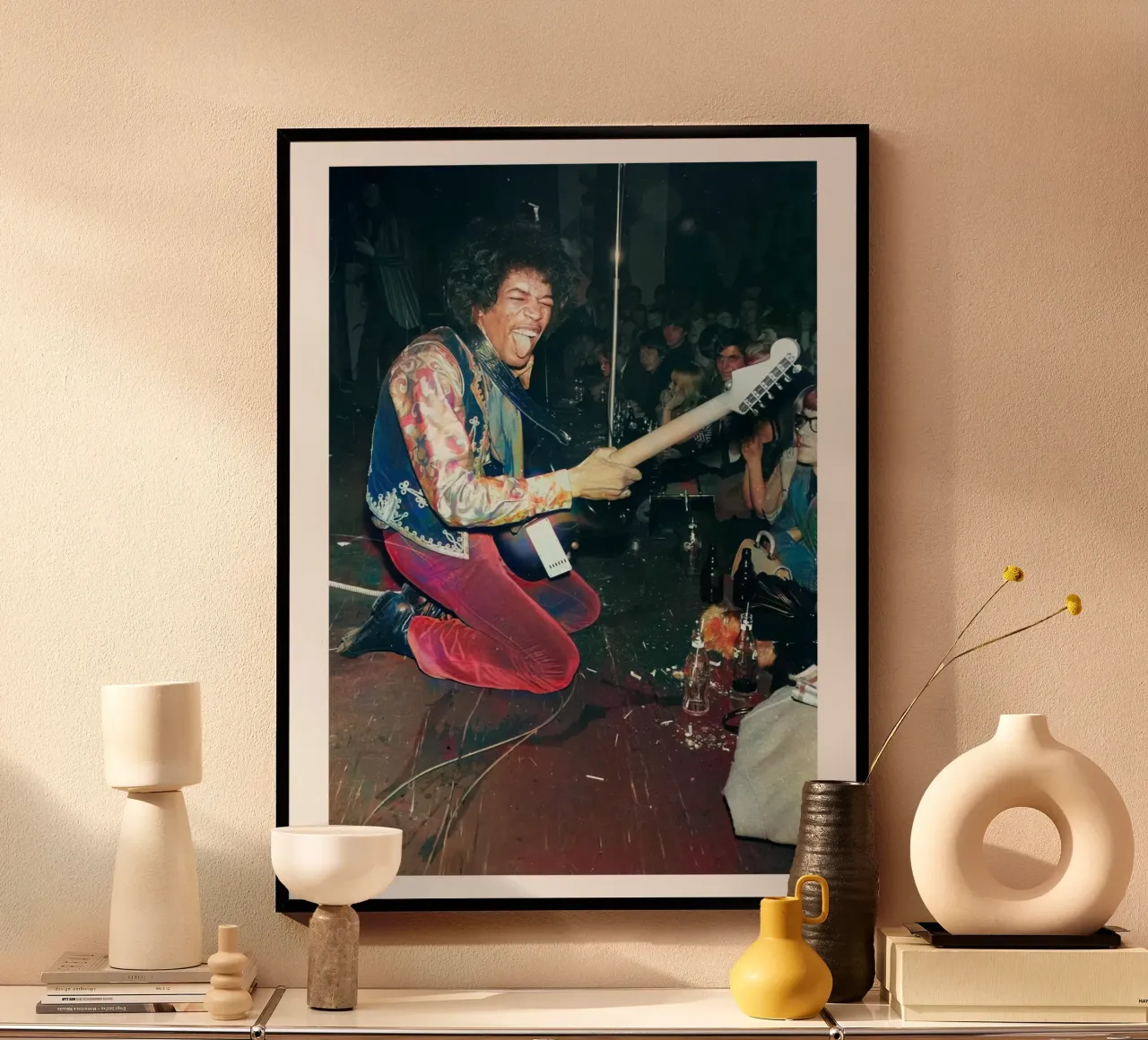Ritratto d'epoca del concerto di Jimi Hendrix poster con telaio in legno da leguesdreams
