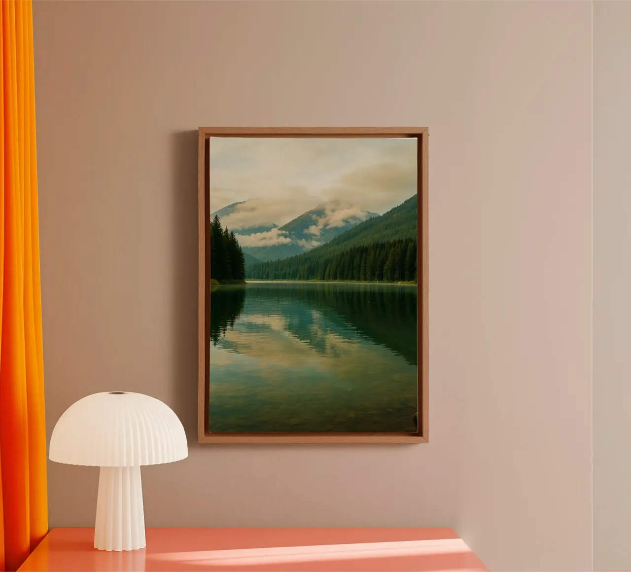 natuurpanorama met uitzicht op meer canvas met Baklijst van chinerei