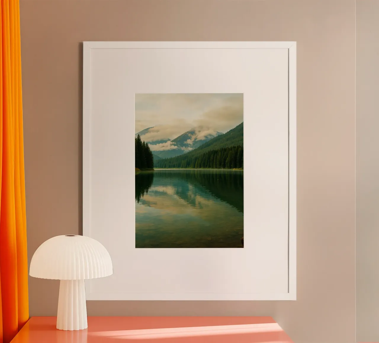 panorama della natura vista lago poster con telaio in alluminio da chinerei