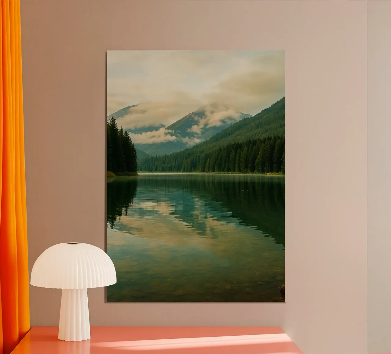 panorama della natura vista lago poster con telaio in alluminio da chinerei