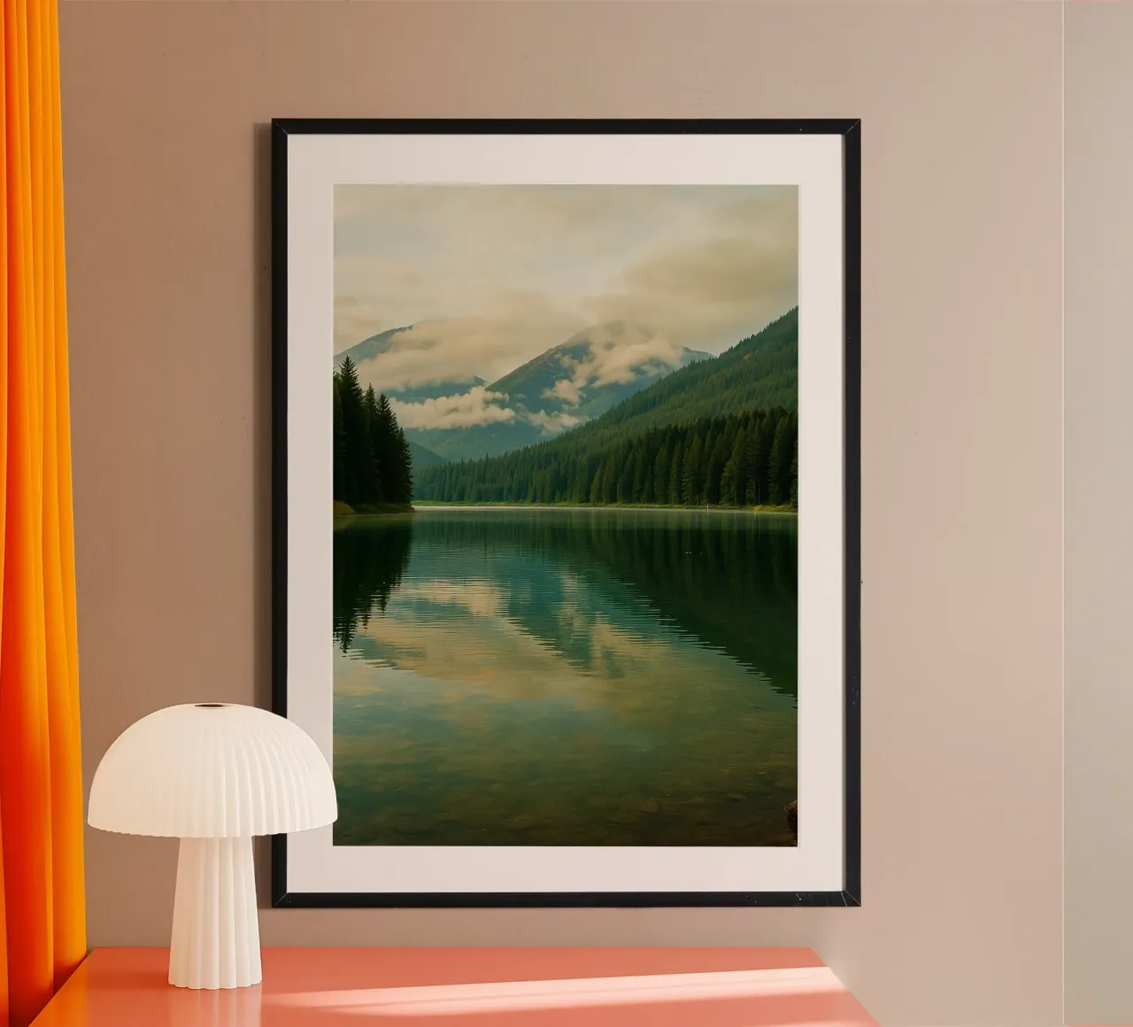 panorama della natura vista lago poster con telaio in alluminio da chinerei