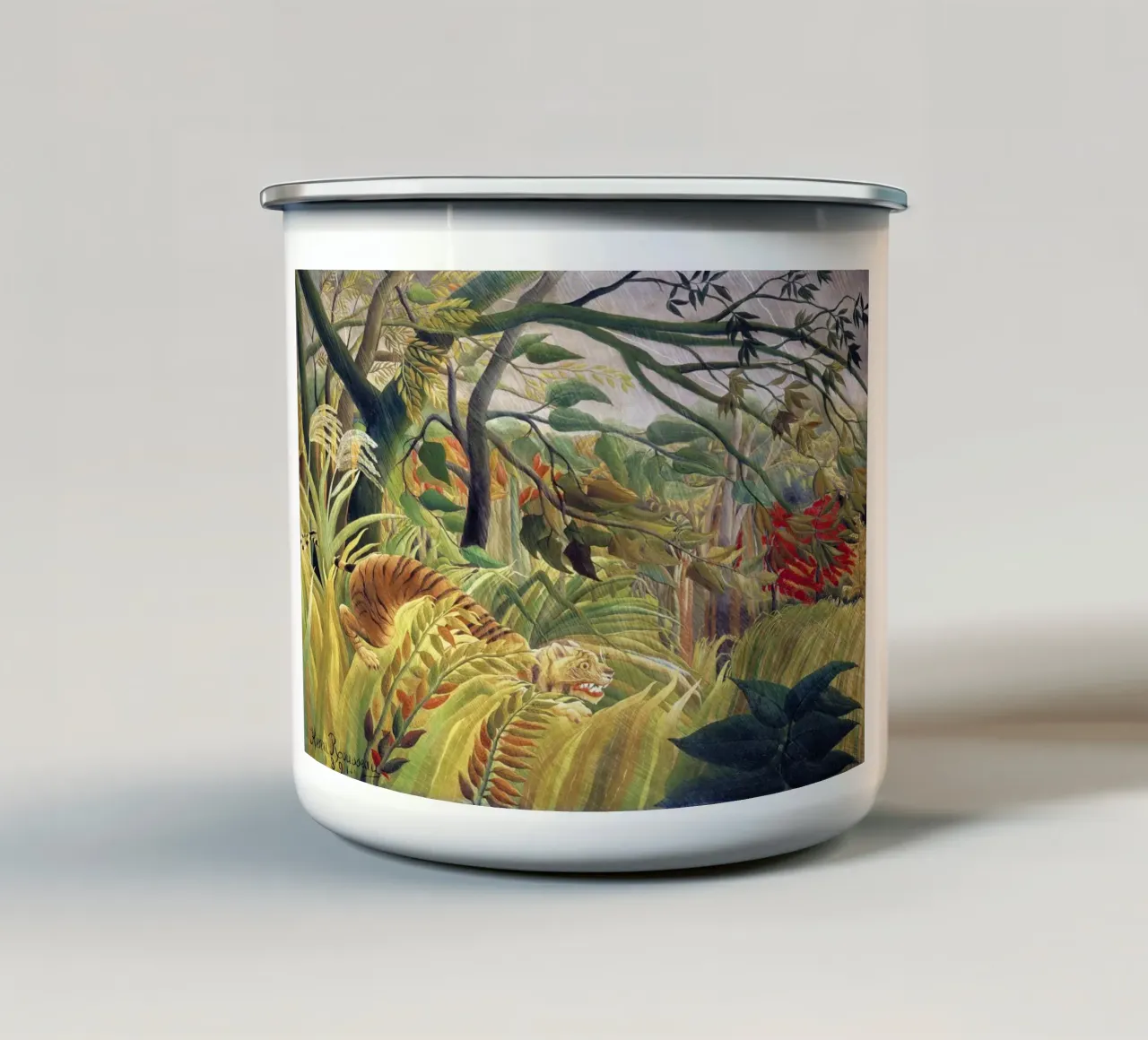 Tigre in una tempesta tropicale (1891) - Henri Rousseau tazza in smalto da Classic Art Prints