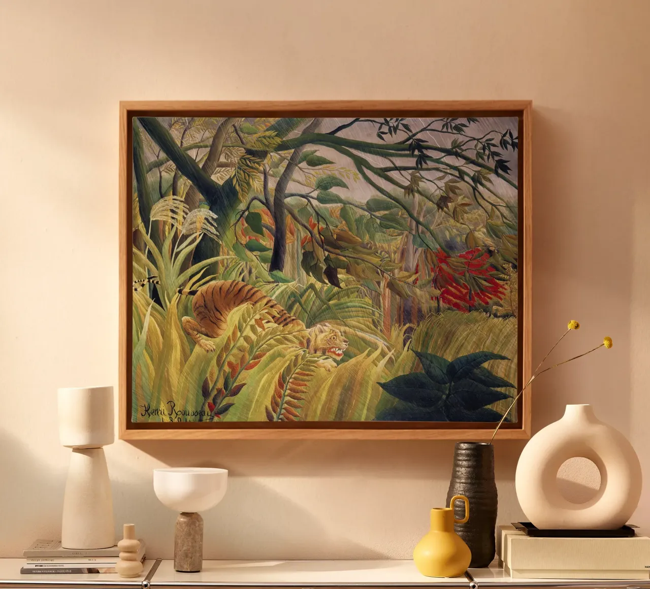 Tigre in una tempesta tropicale (1891) - Henri Rousseau tela con Cornice a cassetta da Classic Art Prints