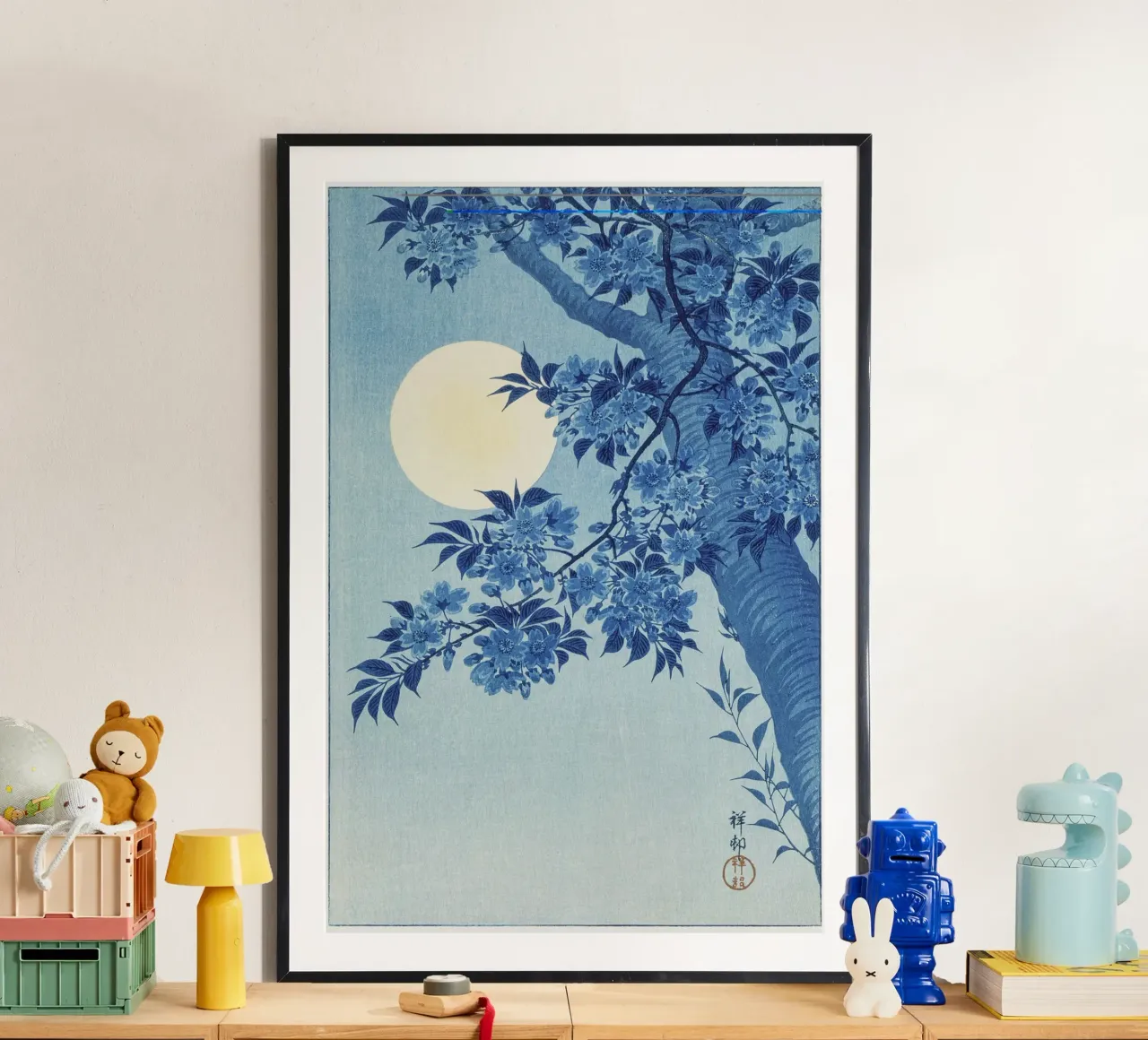 Ciliegio in fiore in una notte di luna (1932 circa) - Ohara Koso poster con telaio in alluminio da Jolie Prints
