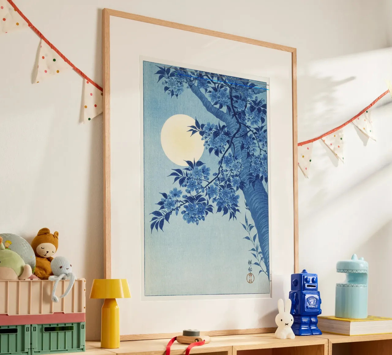 Ciliegio in fiore in una notte di luna (1932 circa) - Ohara Koso poster con telaio in alluminio da Jolie Prints