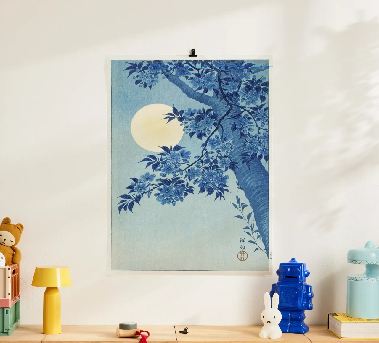 Ciliegio in fiore in una notte di luna (1932 circa) - Ohara Koso poster con telaio in alluminio da Jolie Prints