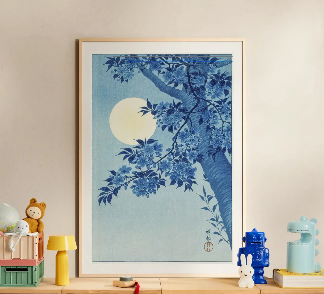 Ciliegio in fiore in una notte di luna (1932 circa) - Ohara Koso poster con telaio in alluminio da Jolie Prints