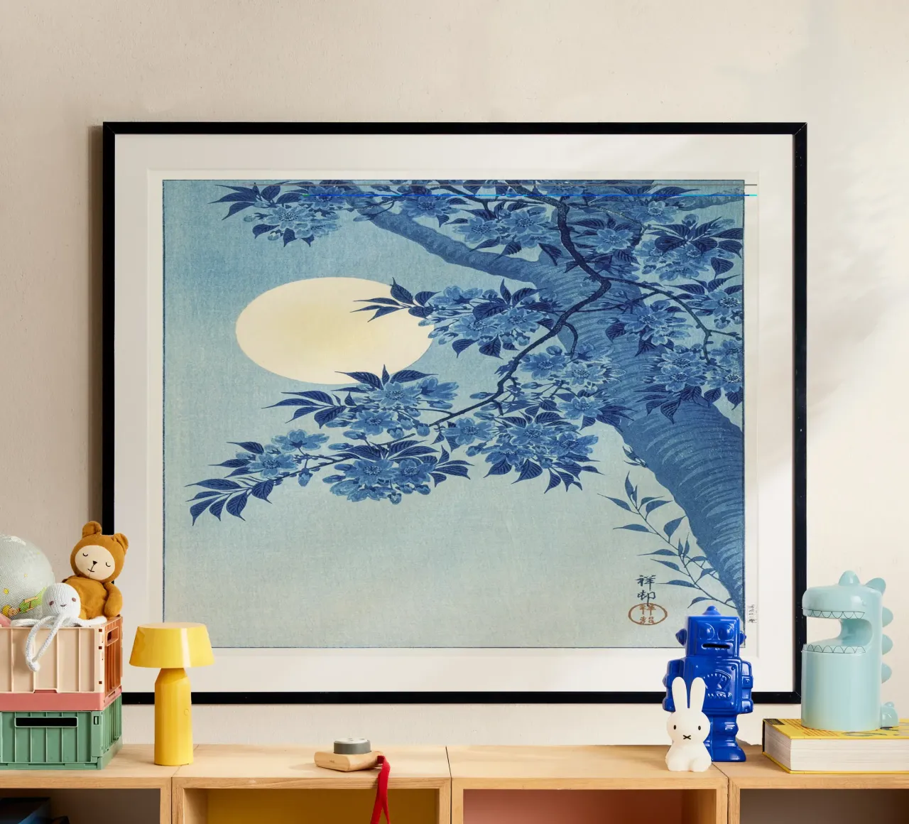 Ciliegio in fiore in una notte di luna (1932 circa) - Ohara Koso poster con telaio in alluminio da Jolie Prints