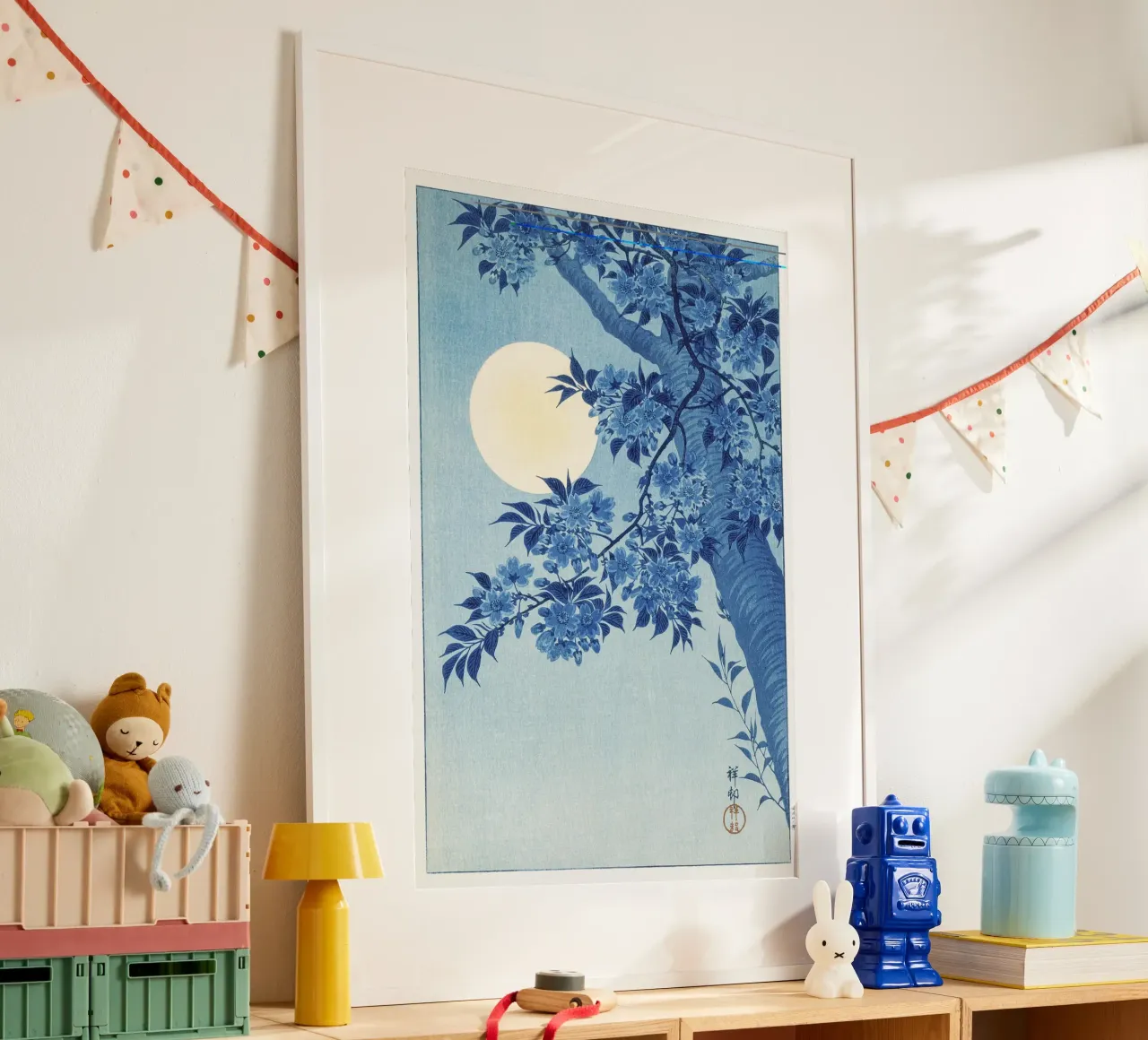 Ciliegio in fiore in una notte di luna (1932 circa) - Ohara Koso poster con telaio in alluminio da Jolie Prints