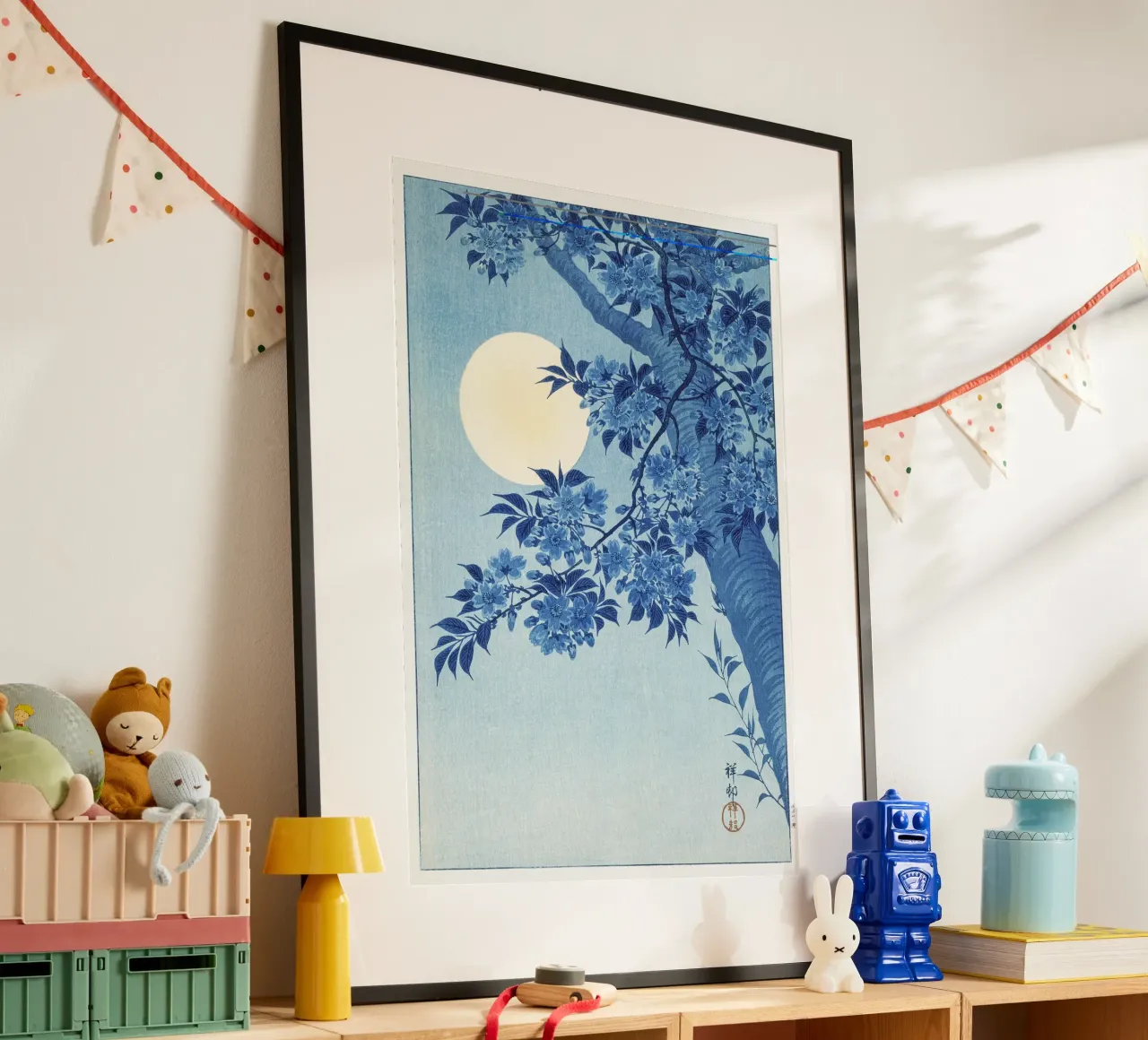 Ciliegio in fiore in una notte di luna (1932 circa) - Ohara Koso poster con telaio in alluminio da Jolie Prints