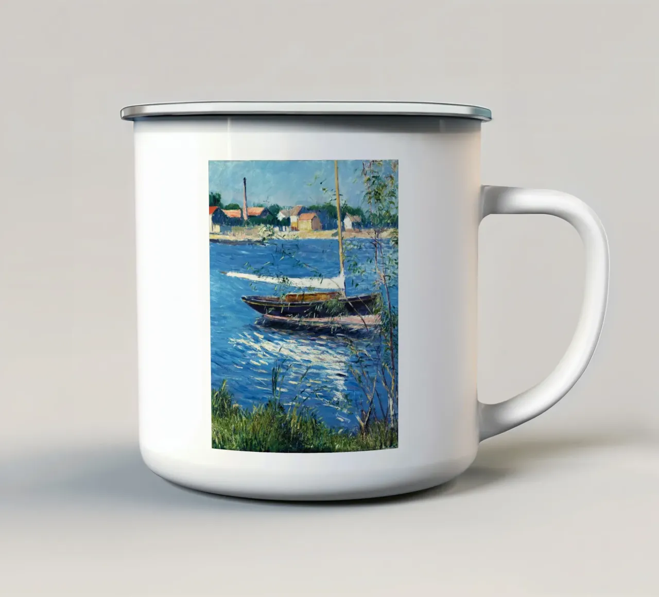 Barca ormeggiata sulla Senna ad Argenteuil Claude Monet tazza in smalto da Jolie Prints