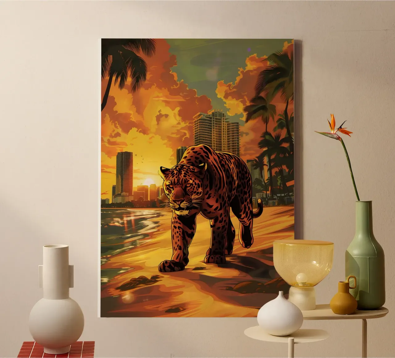Miami Beach Puma arte mistica fantasy tela con Cornice a cassetta da WILD ART