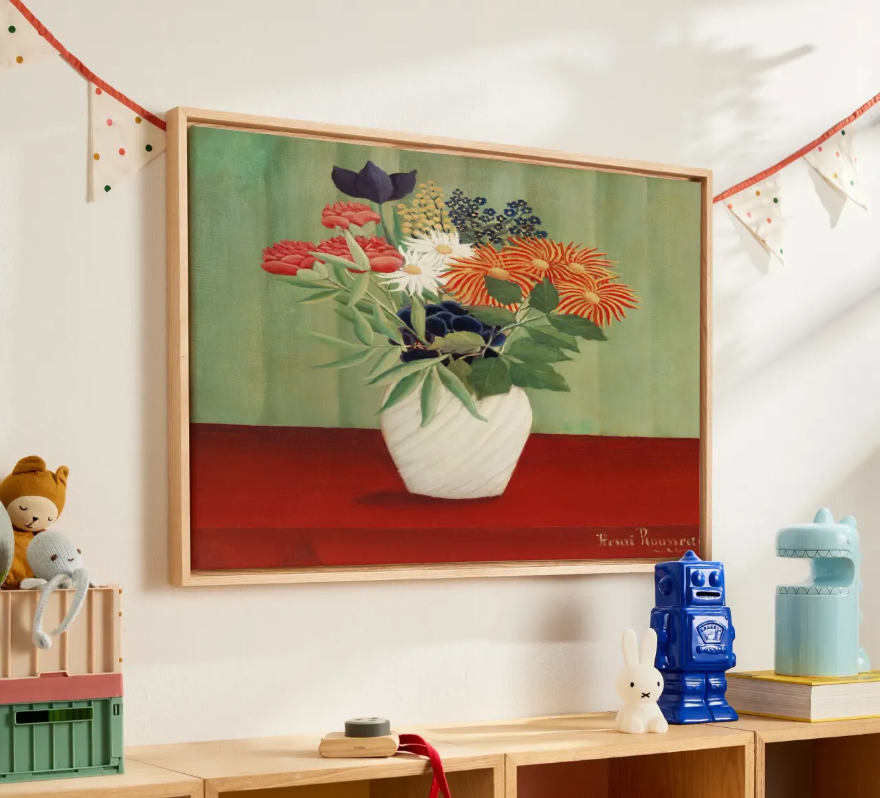 Bouquet di fiori con astri cinesi Tokyos- Henri Rousseau tela con Cornice a cassetta da Jolie Prints