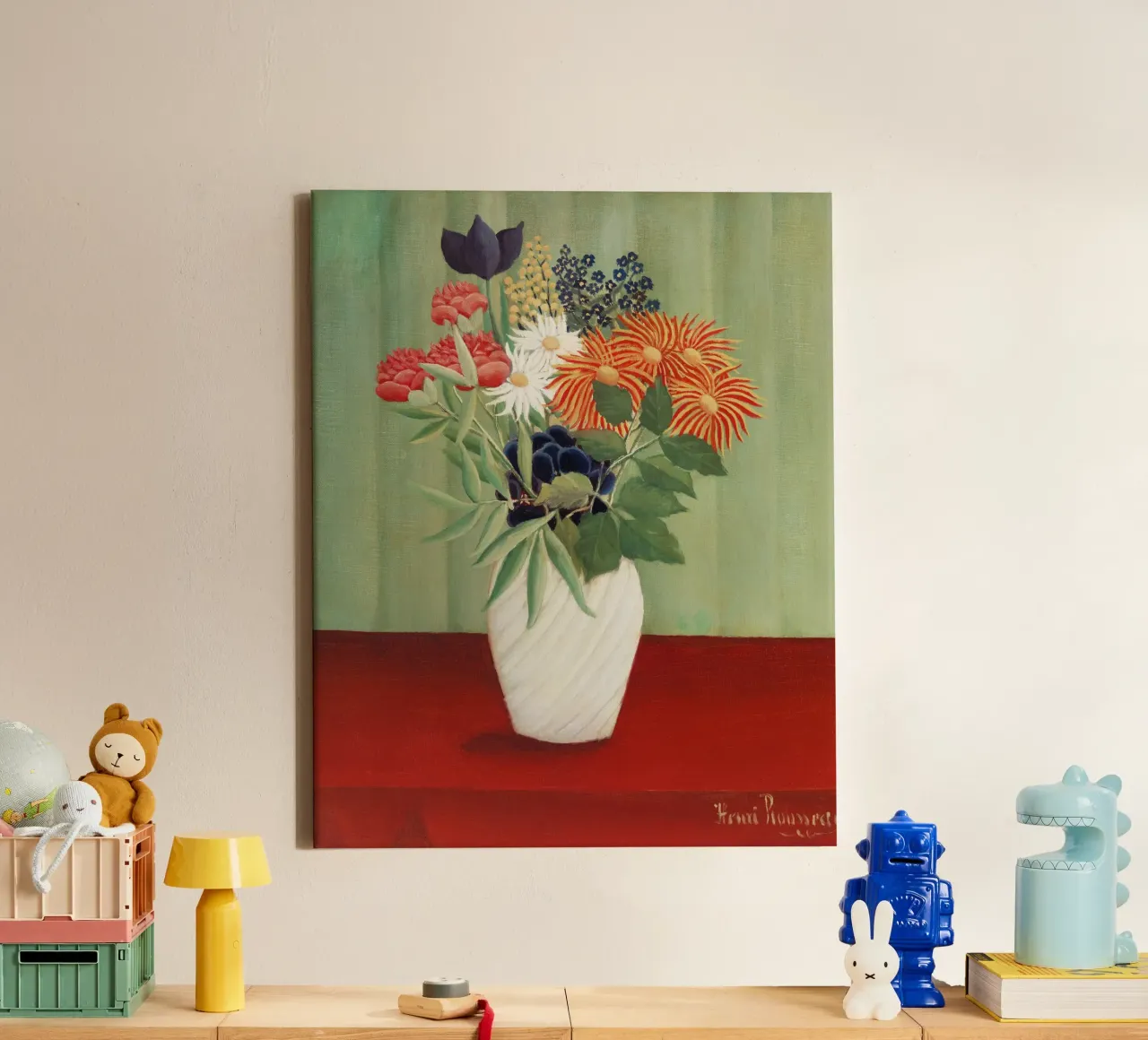 Bouquet di fiori con astri cinesi Tokyos- Henri Rousseau tela con Cornice a cassetta da Jolie Prints
