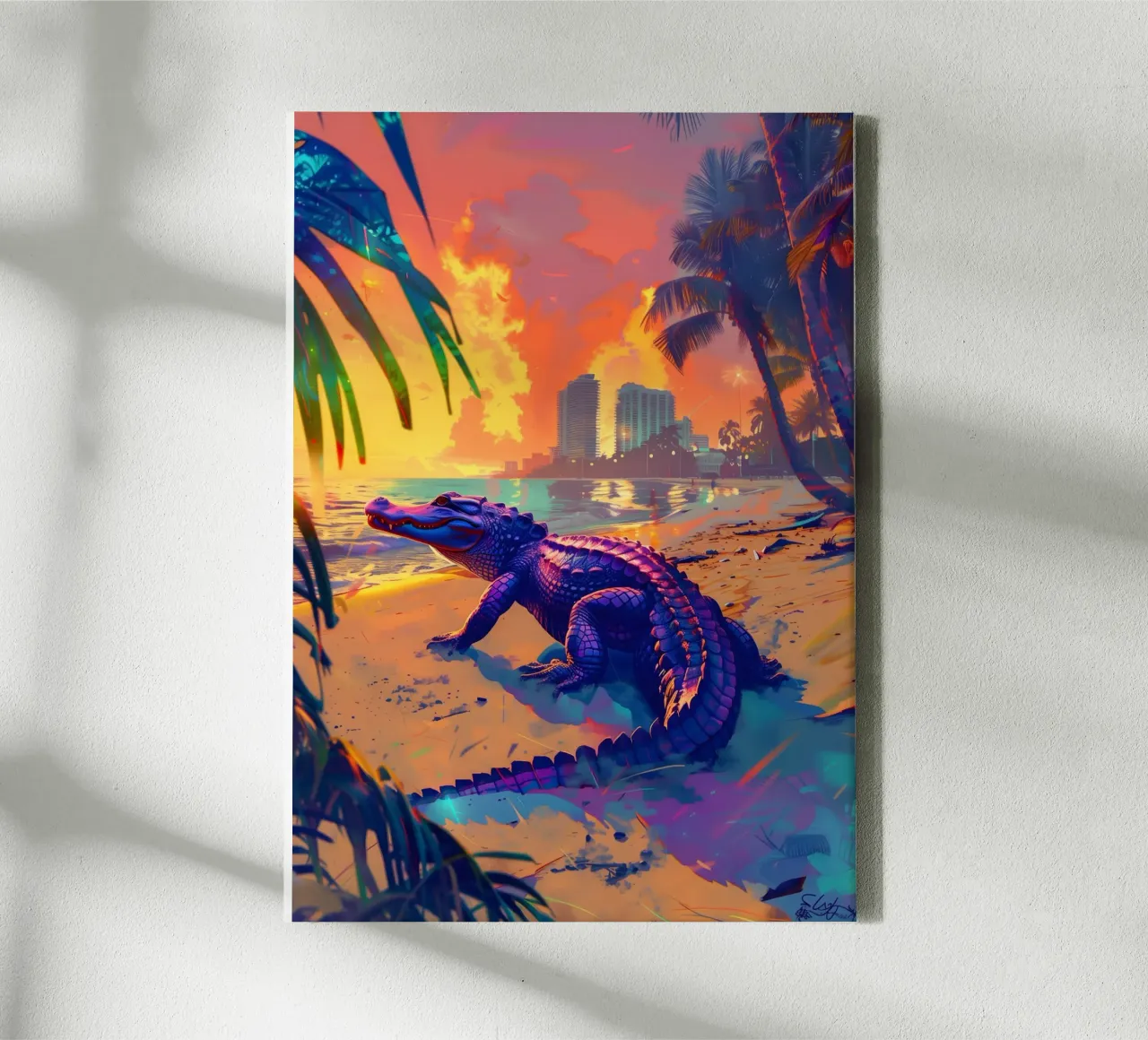 Alligator Miami Beach mystical fantasy art canvas with Floater frame by WILD ART
