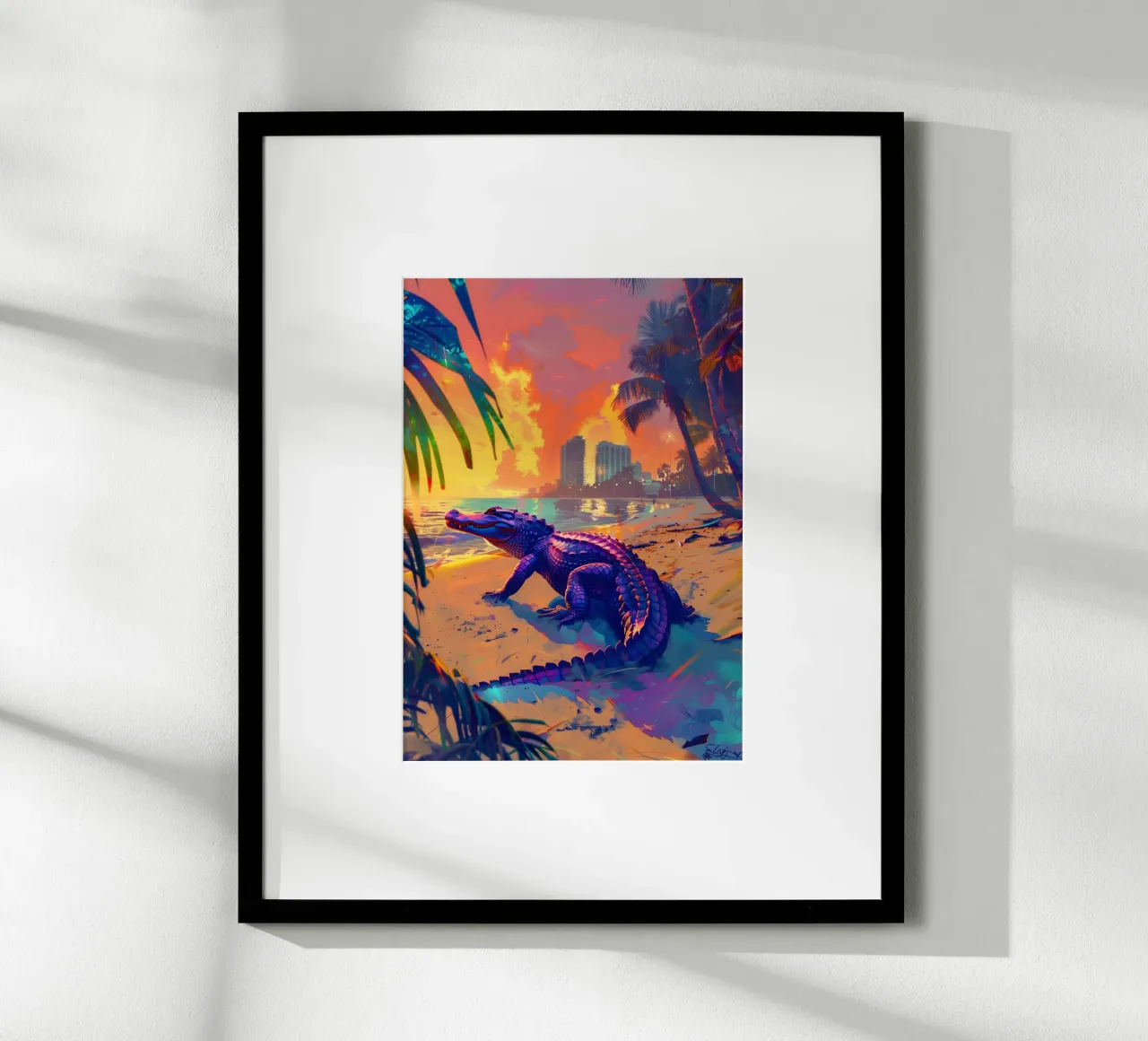 Alligatore Miami Beach arte mistica e fantasy poster con telaio in legno da WILD ART