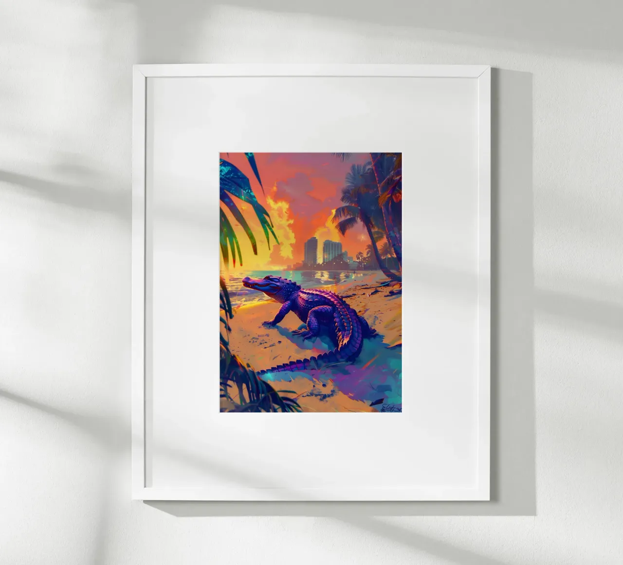 Alligatore Miami Beach arte mistica e fantasy poster con telaio in legno da WILD ART