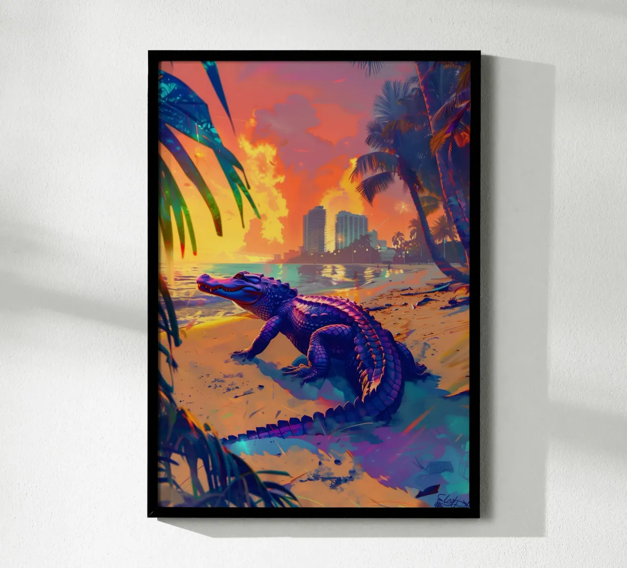 Alligatore Miami Beach arte mistica e fantasy poster con telaio in legno da WILD ART