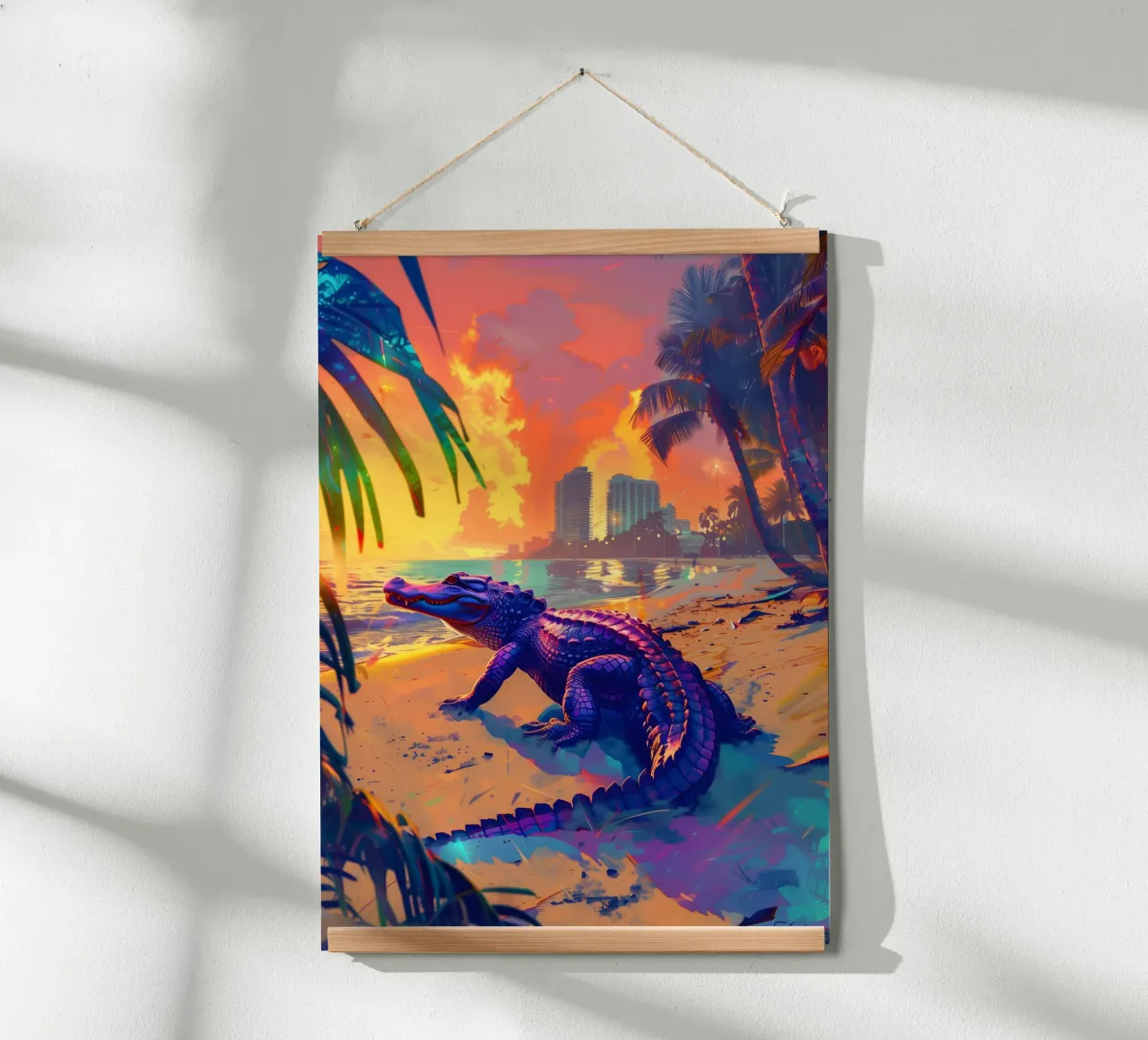 Alligatore Miami Beach arte mistica e fantasy poster con telaio in legno da WILD ART