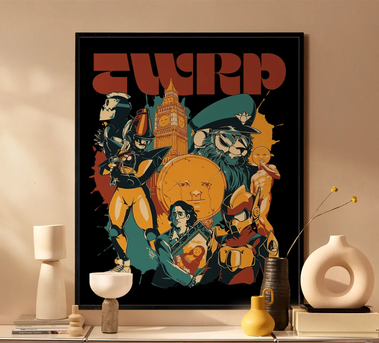 tournée du groupe twrp poster avec cadre en bois de andrea boceli