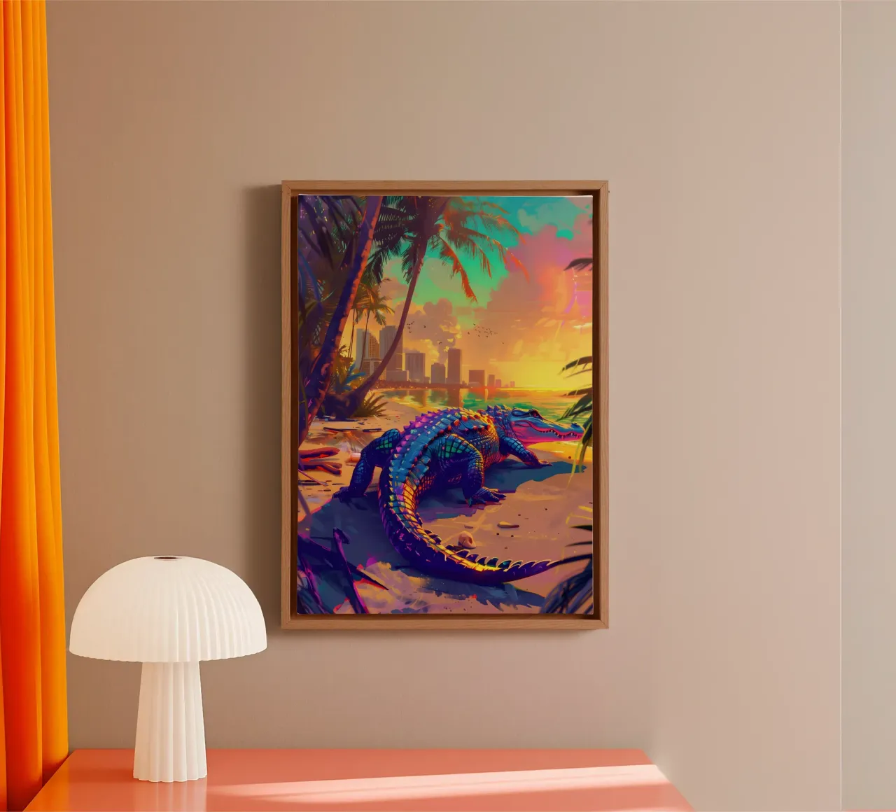 Miami Beach Alligator mystical fantasy art canvas with Floater frame by WILD ART