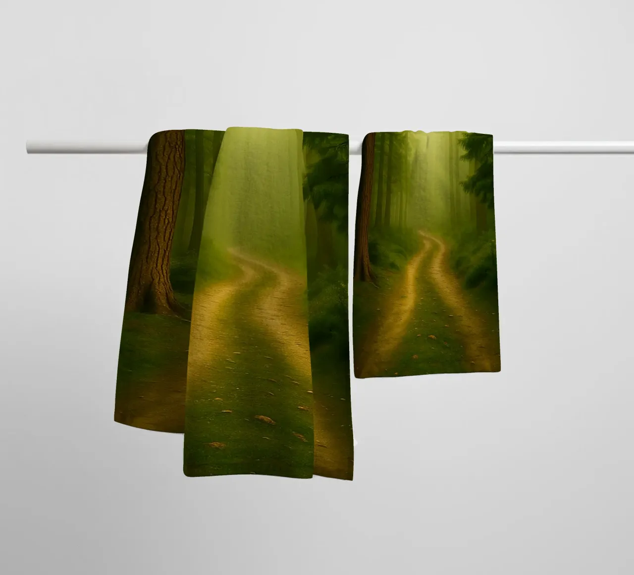 path in the middle of the forest nature panorama towel by chinerei