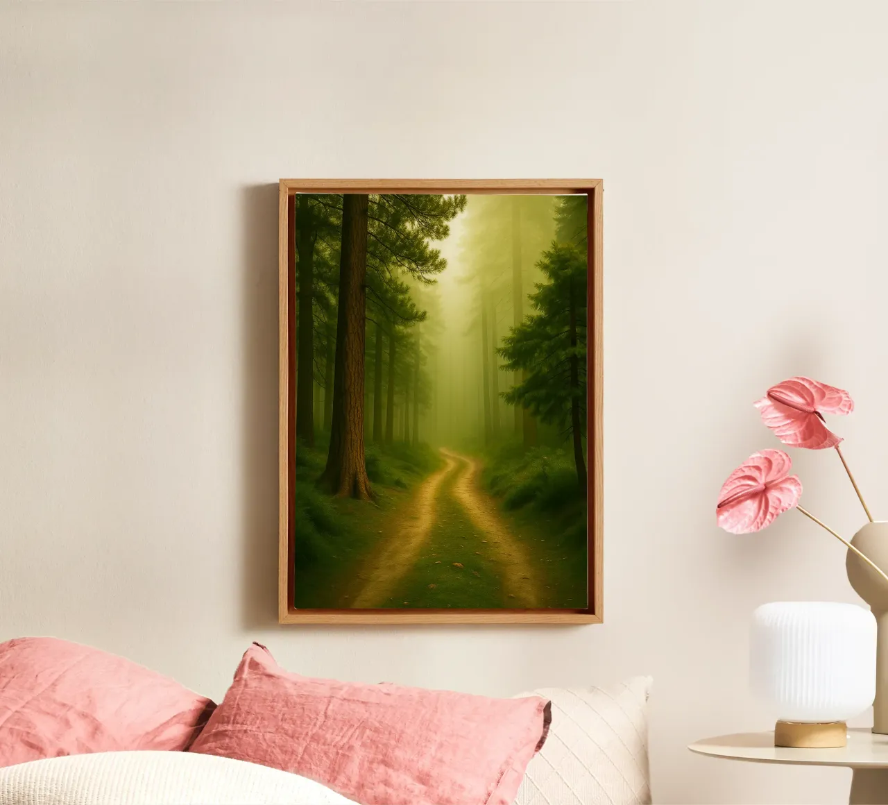 pad midden in het bos natuurpanorama canvas met Baklijst van chinerei