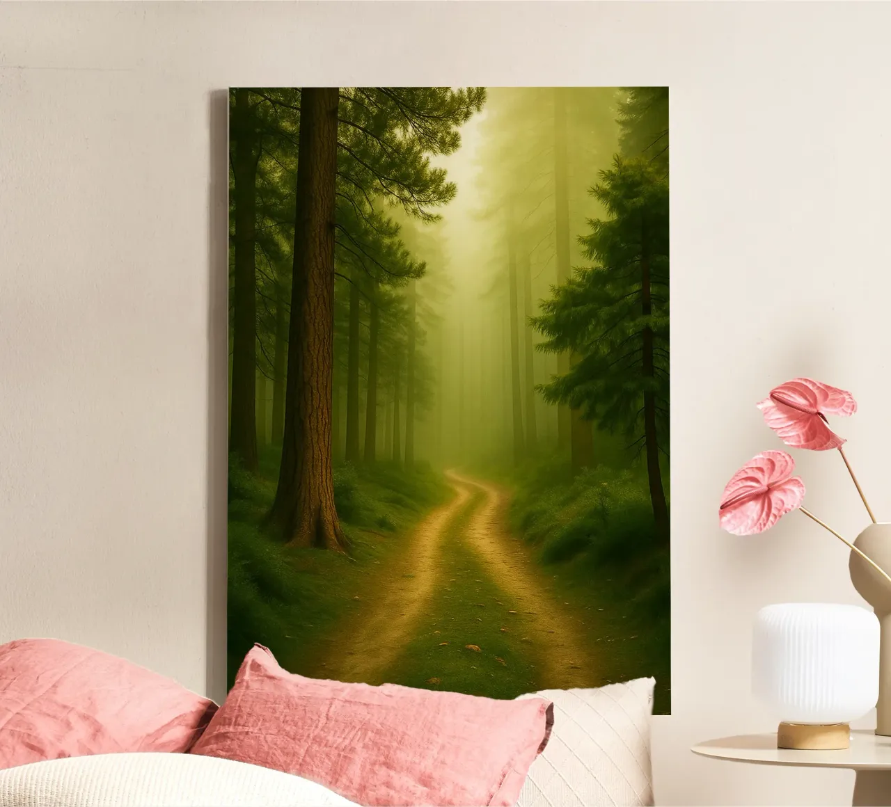 pad midden in het bos natuurpanorama canvas met Baklijst van chinerei