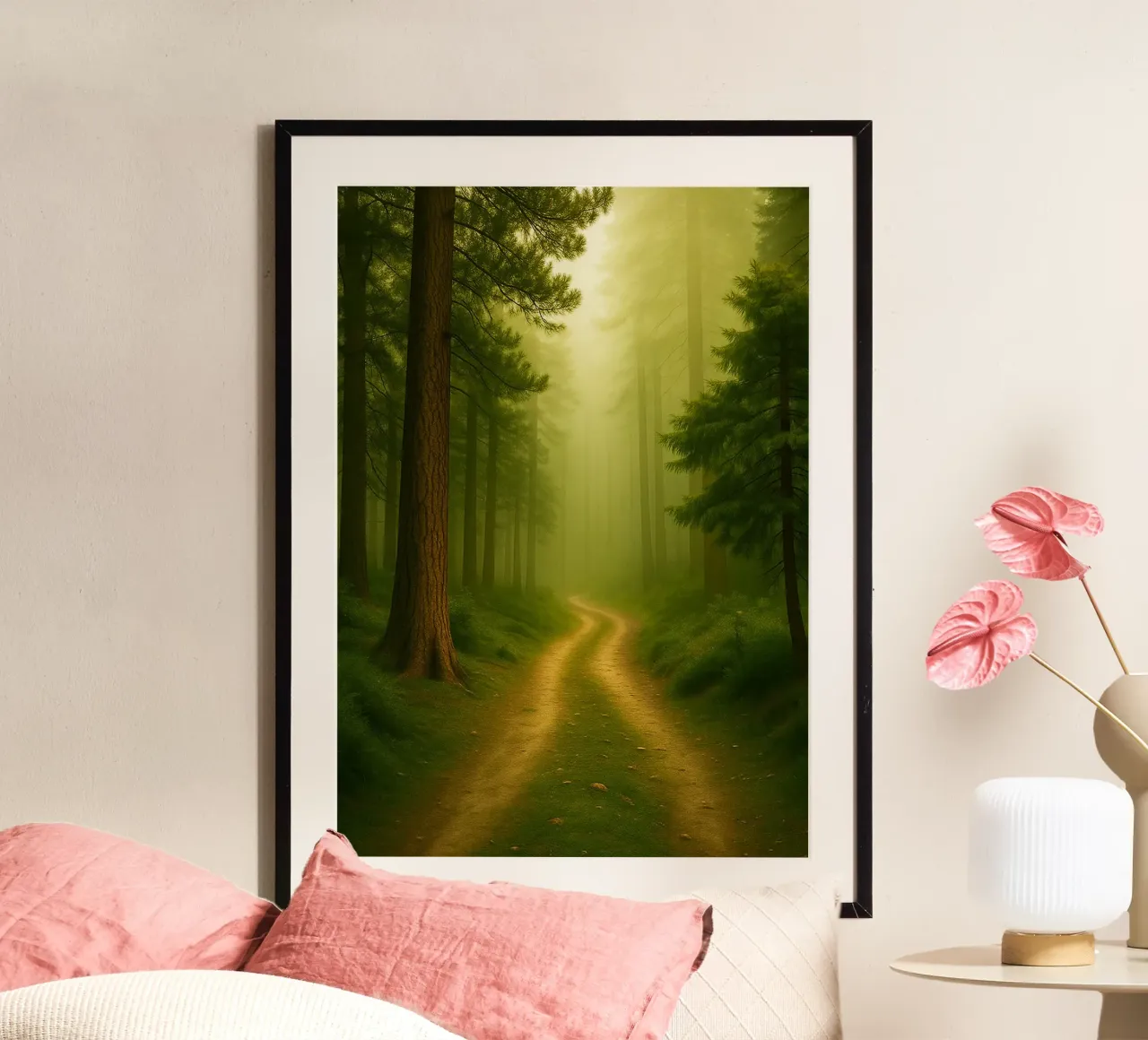 sentiero in mezzo alla foresta panorama naturale poster da chinerei