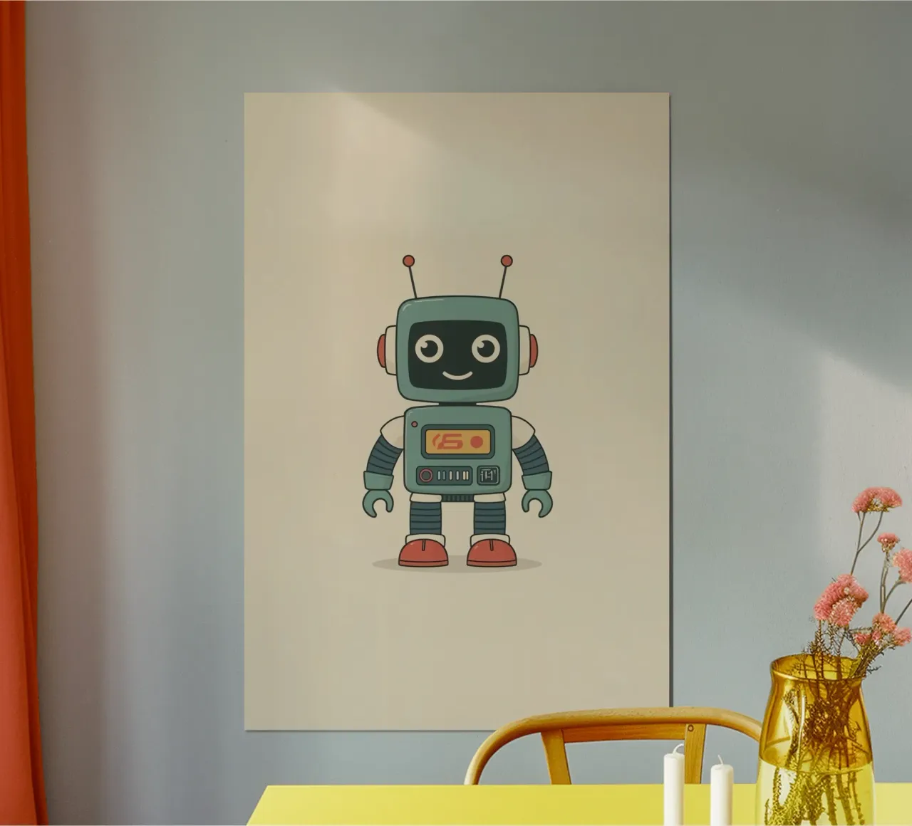 Simpático robot de dibujos animados sobre fondo beige poster de DesignDoodle