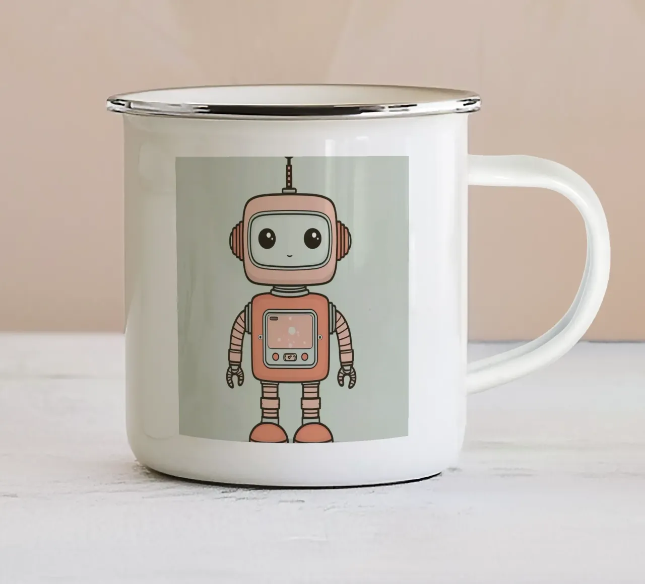 Robot carino dei cartoni animati tazza in smalto da DesignDoodle